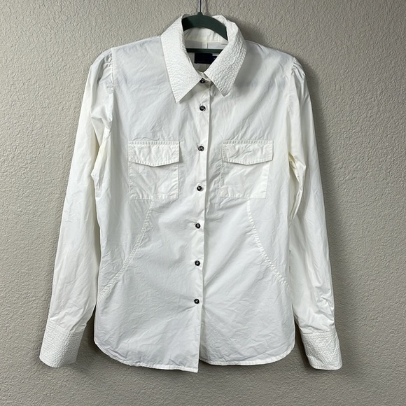 Moncler Chest Flap Pocket Button Front Long Sleeve Top Collared White Sz M - Picture 1 of 10